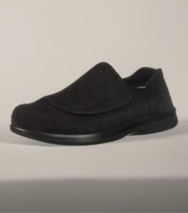 Black slip-on shoe with textured fabric