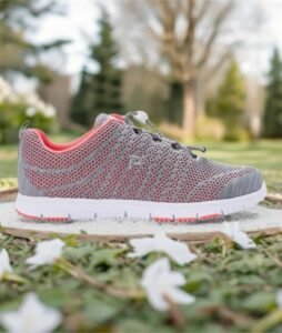 Gray athletic shoe on grass