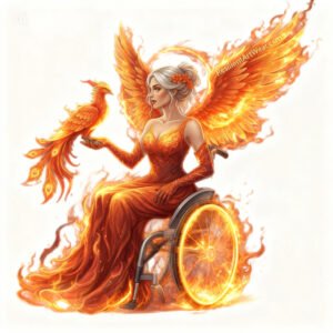 Women in wheelchairs with Phoenix rising above